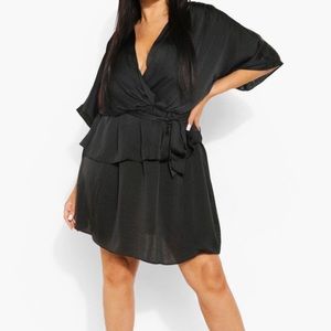 NWT Plus Satin Wrap Layered Skater Dress